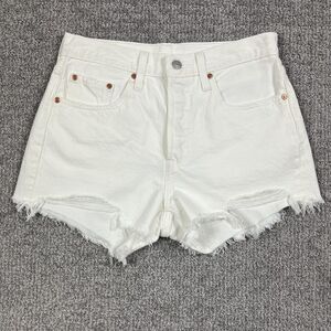 Levis Premium 501 Shorts Womens 27 White Button Fly Distressed Denim Cutoff